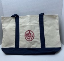 Trader Joe's Reusable Canvas Eco Tote Bag Heavy Duty Bag Blue White Brand NEW