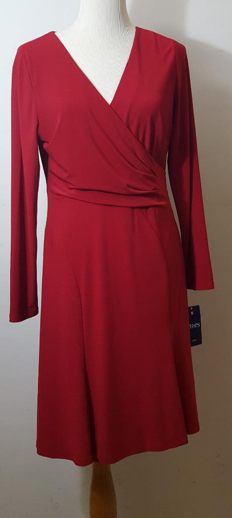 chaps red dress Chaps Women's Sleeveless Boatneck Pleated Red Dress S, M, L, XL NWT