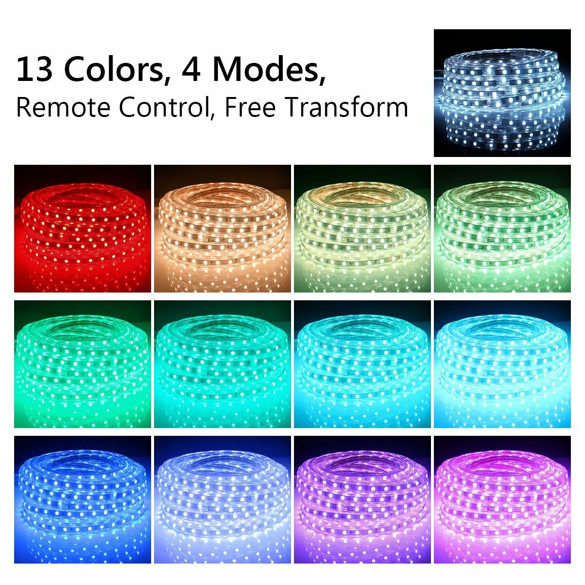 Luces cambiantes multicolor con cuerda de tira LED impermeables flexibles con control remoto