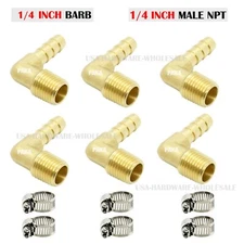 6Pack 1/4" Hose Barb Elbow X 1/4" MALE NPT Brass Pipe Fitting NPT Thread clamp