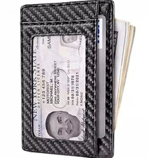 Front Pocket Minimalist Carbon Fiber Slim Wallet RFID Blocking Credit Card 