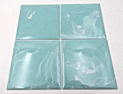 VINTAGE NEW SET OF 4 REGAL TURQUOISE MARBLE PLASTIC 4-1/2'' WALL TILES ~ USA MADE