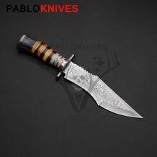 13" Custom Hand Forged Damascus Steel Hunting Knife / Micarta Handle + Cover