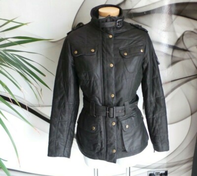 Barbour BLACK BUTTER SOFT SUEDE LAMBS LEATHER BELTED BIKER JACKET COAT SIZE  10 UK