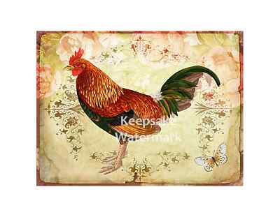 Rooster Collage Art Crazy Quilt Fabric Block R1