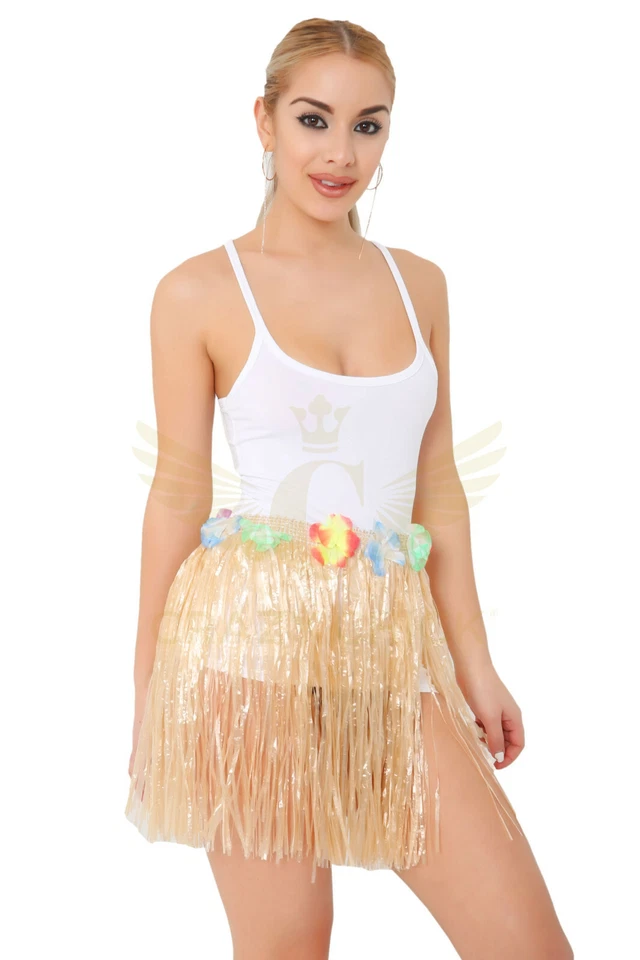 Vestido de fantasía temático hawaiano falda Lei Hula conjunto de disfraces hawaianos guirnalda de flores Foto 2 de 4