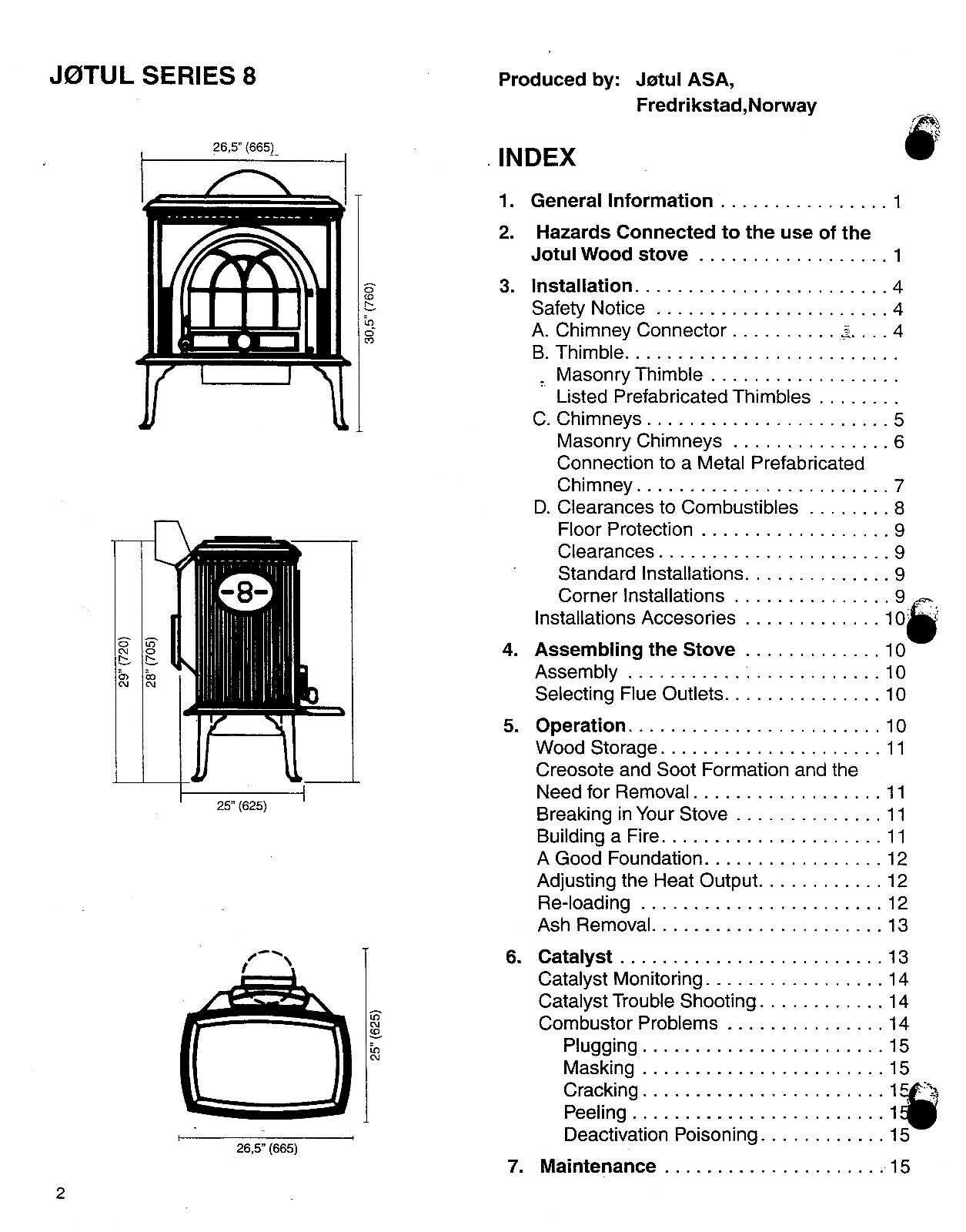 Jotul Series 8 Wood Stove Owners Manual Maintenance Instructions User Guide