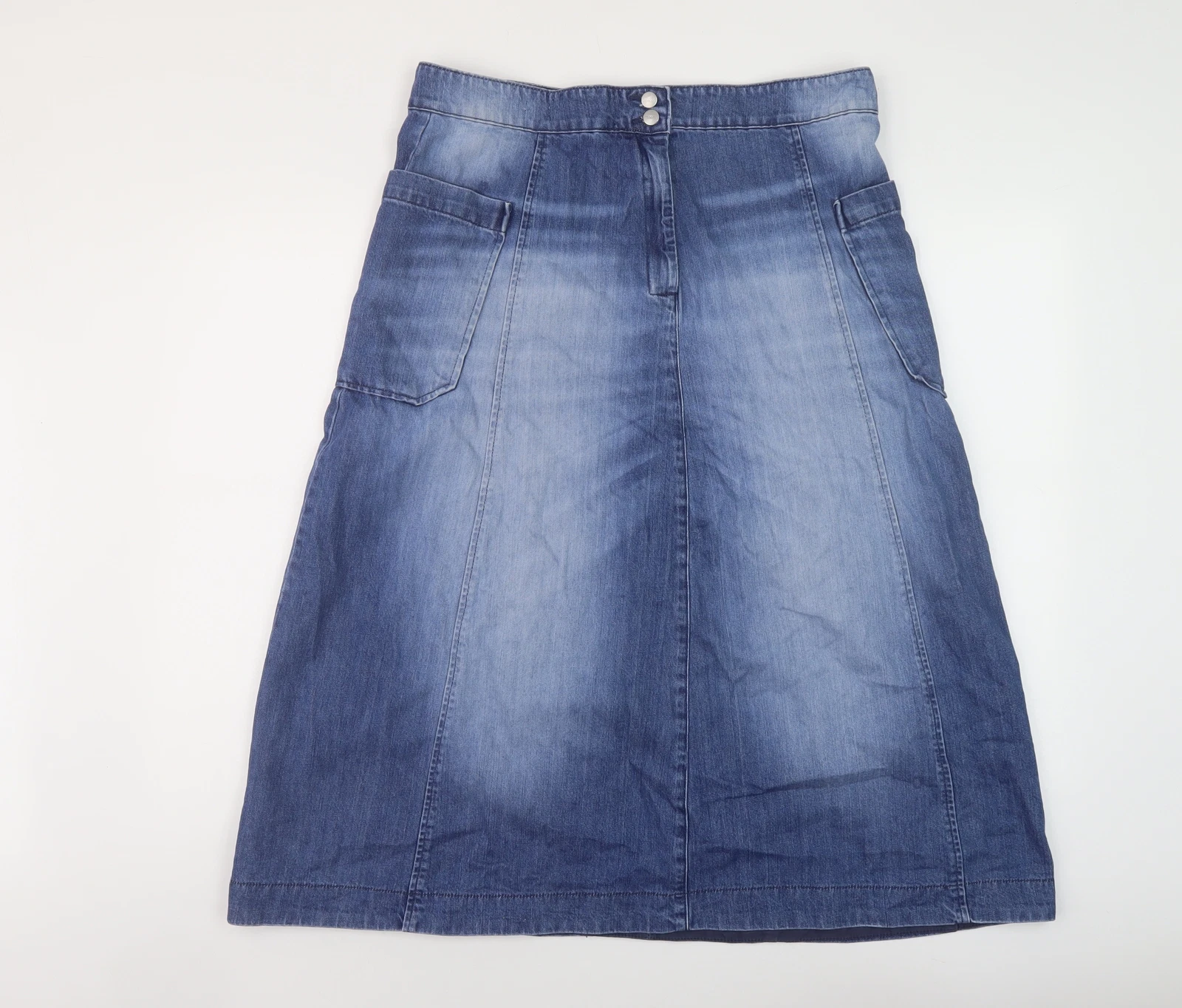 Usskes Womens Blue Cotton A-Line Skirt Size 34 in Button