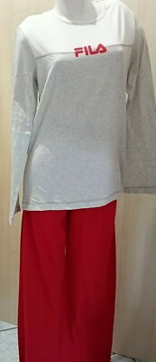 Pigiama Donna lungo cotone leggero,rosso/grigio, FILA 28333, XL