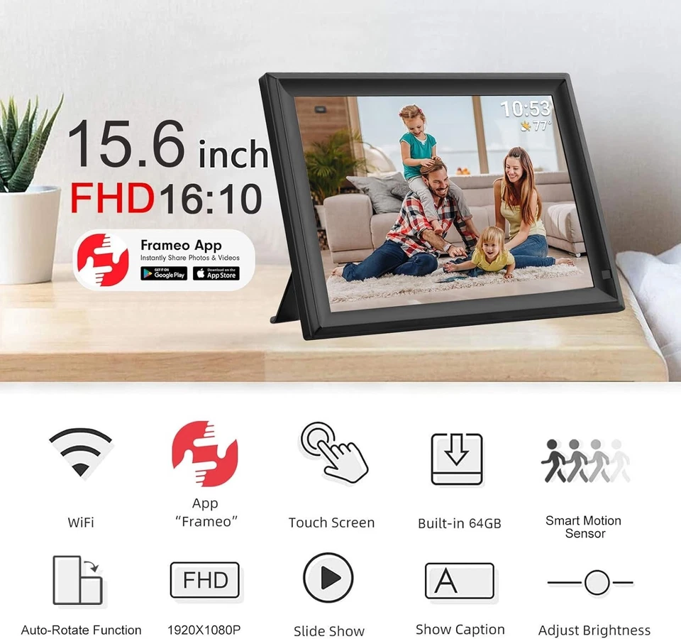 64GB Touchscreen Digital Frame, 15.6'' with Dual WiFi for Seamless Photo Sharing - Image 4 of 4