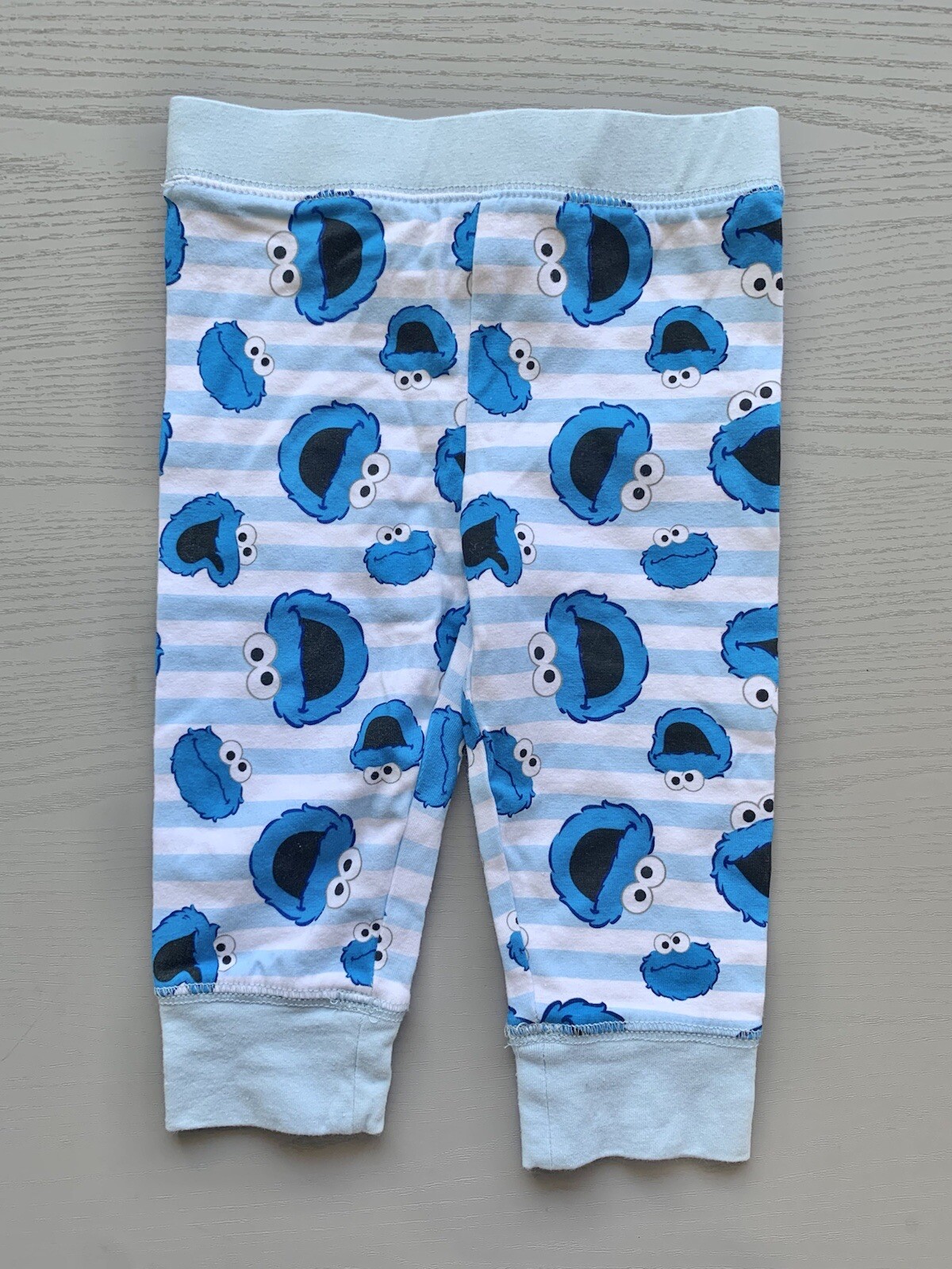 SESAME STREET Cookie Monster Blue White Strip Baby Cotton Pants Leggings Size 00