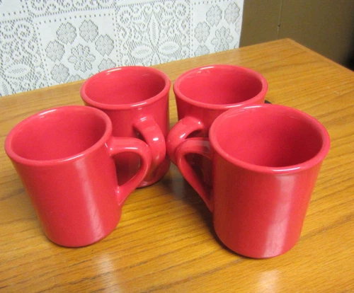 Set of 4 Ultima Coffee Mug Cup Heavy Ceramic Retro Restaurant Diner -RED
