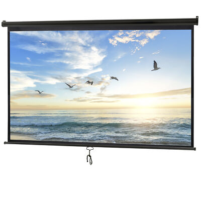 100'' Projection Screen Manual Pull Down 16:9 HD Projector Home Theaters Movie