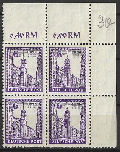 Sowjet. Besatzungszone "West-Sachsen Mi.Nr 153 Xa im 4er-Block mit Plf. l" - Bild 1 von 2