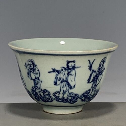 Figurine coupe bleue et blanche de la fin de la dynastie Qing Chine porcelaine Jingdezhen - Photo 1/9