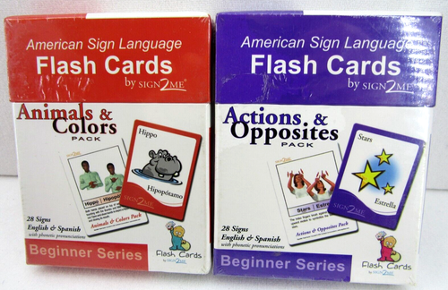 Sign2Me ASL Flash Cards ~ English Spanish Beginner Action Opposite Animal Color - 第 1/8 張圖片