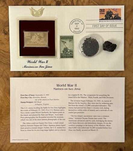 1995 USMC commemorativo WWll Flag Alzamento FDC con sabbia e roccia da Iwo Jima