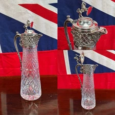 Sublime Victorian Silver & Cut Glass Lion Crested Claret Jug c.1895