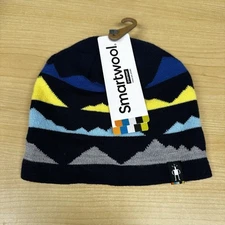 Smartwool Blue Youth Small Mountain Pattern Beanie wool blend reversible NWT