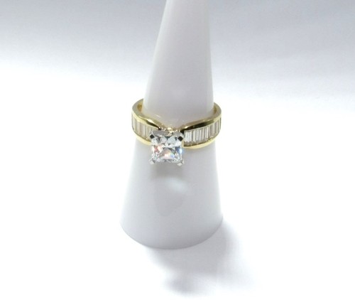 10K Yellow Gold Princess & Baguette Cut CZ Engagement Ring - Size 6.75