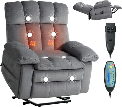Oversized Dual Motor Lift Recliner with Heat, Massage, USB, and Cup Holders