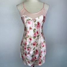 Jaclyn Smith Coquette Rose Floral Satin Chemise Slip Dress Mesh Trim Y2K Sz Med