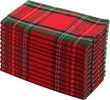 Christmas Tartan Plaid Napkins -12 Pack 100 Cotton Cloth Napkins - Xmas Holiday