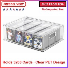 Trading Card Storage Box, Clear Large Storage Organizer Hold 3200 Cards Pull-Out