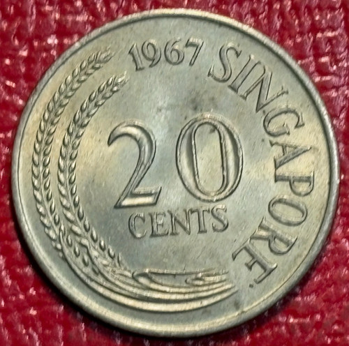 HIGH GRADE AU 1967 SINGAPORE 20 CENTS COIN-AGT302