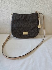 Michael Kors Jet Set Signature Crossbody Messenger Bag Brown MK Logo Gold Tone