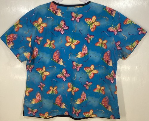 Blusa Médica Mujer Talla XL Mary Engelbreit Mariposas Azul Rosa Morado Naranja - Imagen 3 de 4
