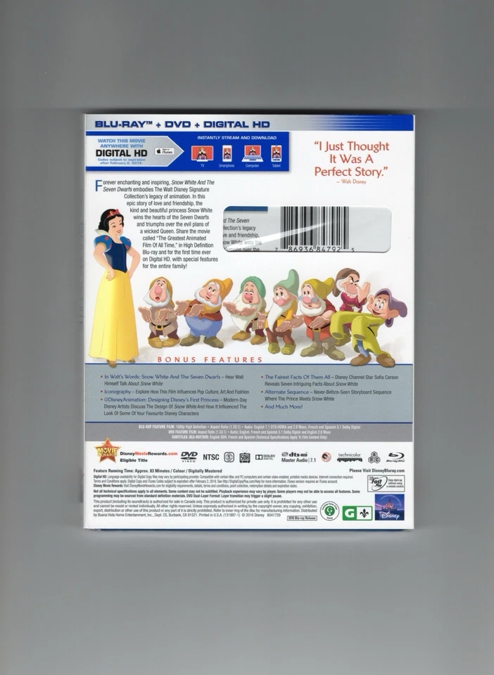 SNOW WHITE (BLU RAY, DVD) SEALED + SLIPCOVER THE SIGNATURE COLLECTION - Image 2 of 2