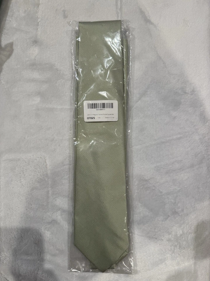 Solid Sage Green Color NeckTie and Handkerchief Mens Neck Tie Set 3.2in Standard - Image 3 of 3