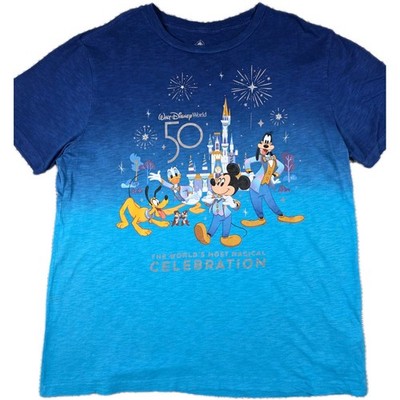Disney World 50th Anniversary Castle T-Shirt Mickey Pluto Goofy M blau