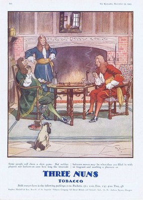DREI NONNEN TABAK Schachspiel Motiv - Antikdruck 1923
