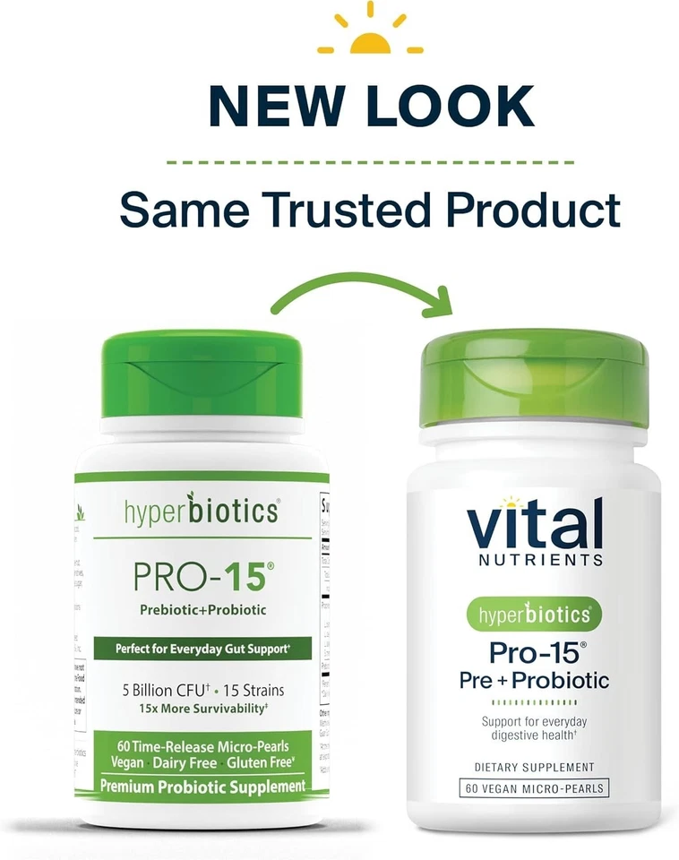 Prebióticos y probióticos Hyperbiotics Vital Nutrients Pro-15 para mujeres y hombres Foto 2 de 4