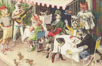 Alfred Mainzer Cat Postcard 4976 Cafe Guitar Music Vintage 1960s - Postcard