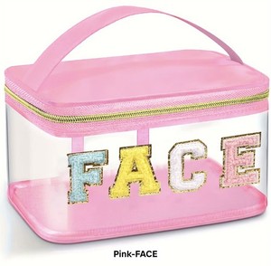 Chenille Letter Clear Makeup Bags Face Pouch, Preppy Patch Makeup Bag Zipper 