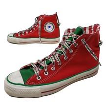 Vintage 90s Converse All Star High Top Christmas Plaid Bells Men 8 USA Red Green