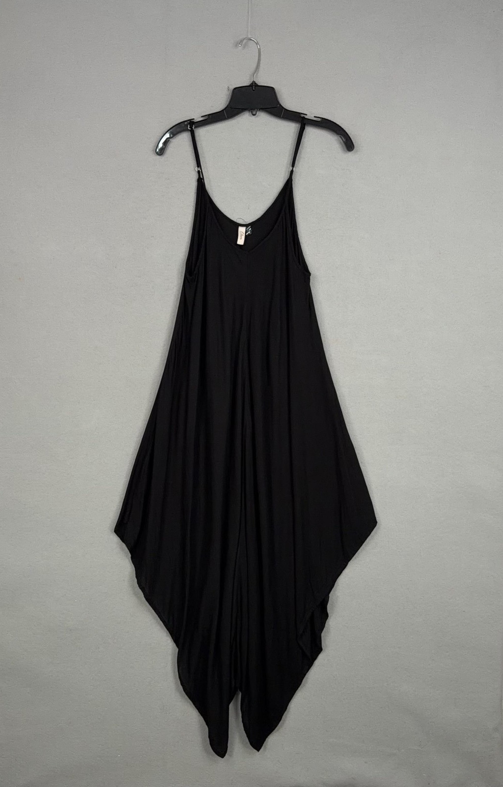 Elan Dress Womens XL Black Handkerchief Hem Maxi Adjustable Strap Rayon