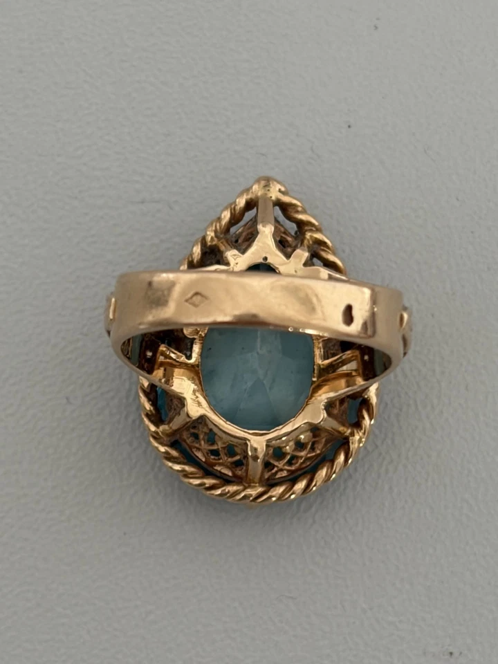 7527 - Bague Vintage Or Jaune Zircon Bleu Naturel - Photo 2/4