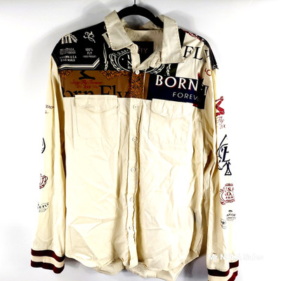 Born Fly Men's 2XL Long Sleeve Cotton Button Down Graphic Shirt XXL - Free Ship-