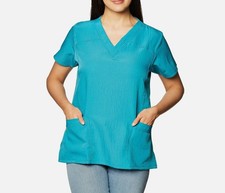 WONDERWINK Pockets 4Way Stretch Women's Short Sleeve Scrub Top -LARGE -Teal 6214