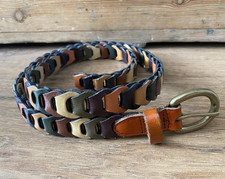 Marks & Spencer unisex Multicoloured Braided Leather Belt 36?L solid brass buckl