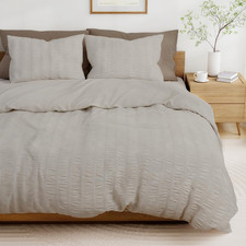 Light Grey Duvet Cover King Size, Seersucker 3 Pieces Bedding Set, Includes 1 Du