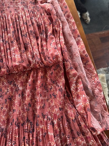 Free People red abstract flower cinched waist lightweight dress - Picture 6 of 14