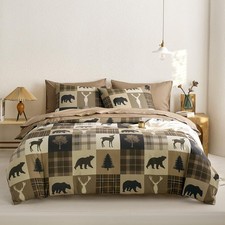 - Rustic Comforter Set with Sheets, Cabin Lodge Christmas Bear Moose Deer Wil...
