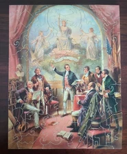 PATRIOTIC WOODEN PASTIME PUZZLE AMERICA FOR AMERICANS 79 PIECE FIGURALS COMPLETE