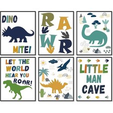 6Pcs Dinosaur Nursery Wall Decor, Cartoon Dinosaur Room Decor 8 10 in Unframed