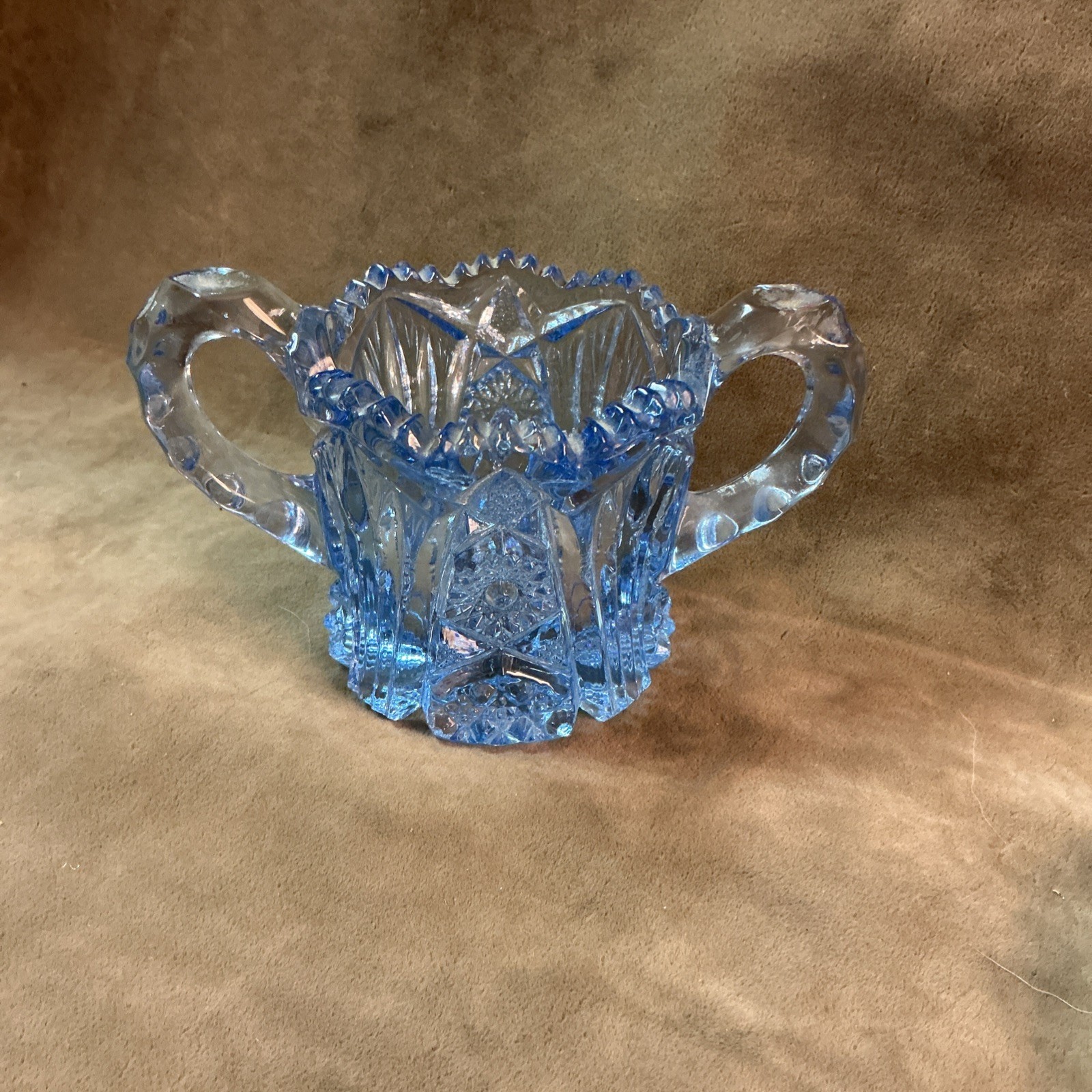 Vintage 1940s Light Blue Imperial Glass Cut Line 212 Sugar Bowl